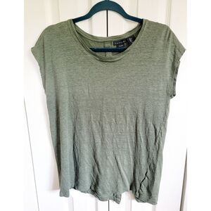Tahari L 100% Linen Olive Green Button‎ Back Shirt Sleeveless Top Beach Boho Lg